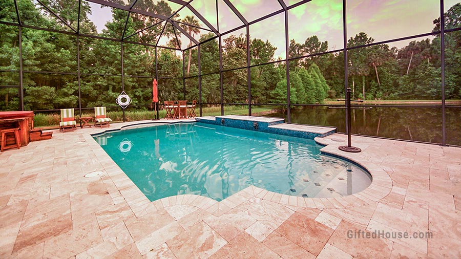 Pool with Travertine tiles